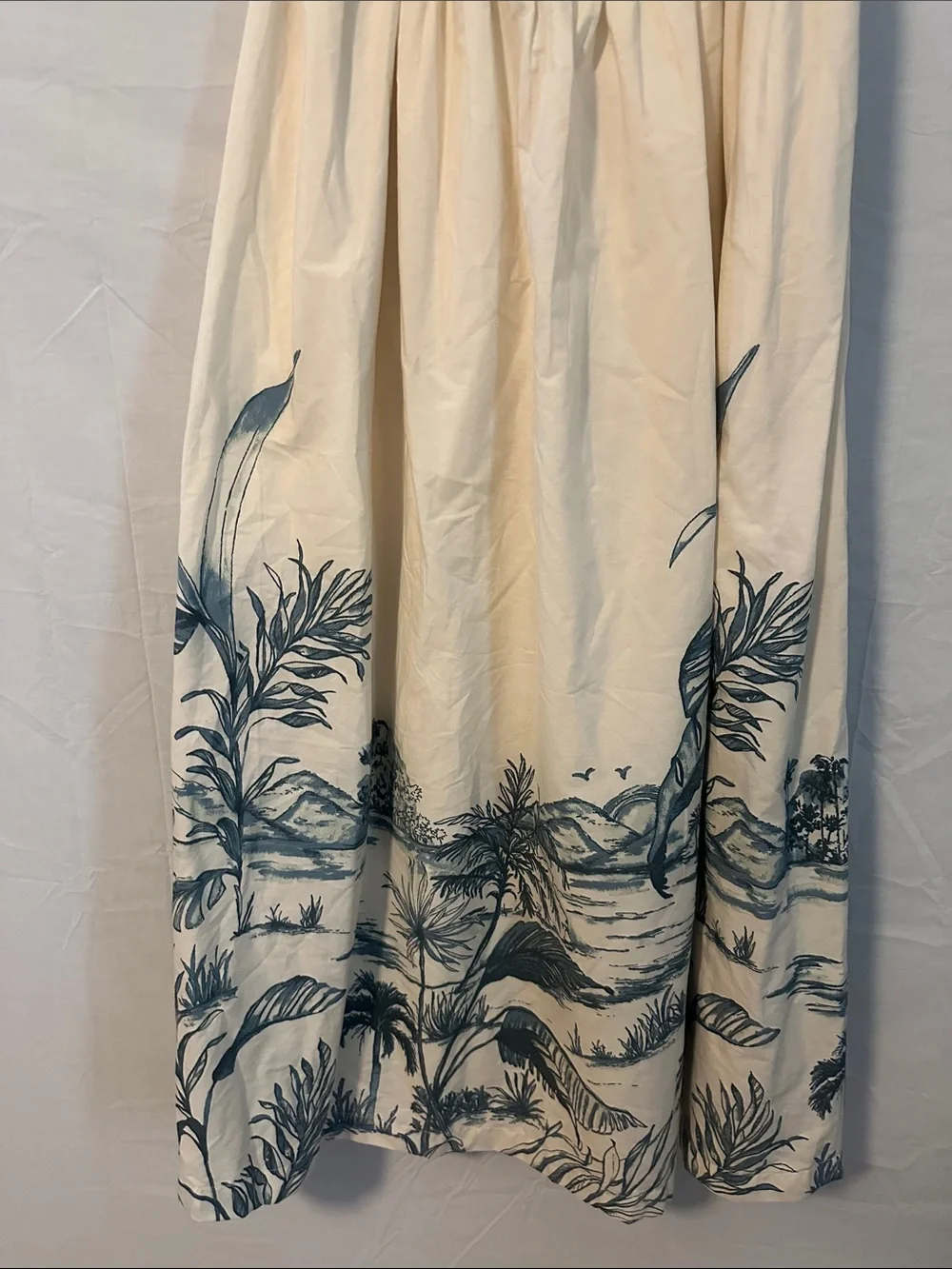 Abercrombie & Fitch Cream Maxi Dress with Blue Botanical Border